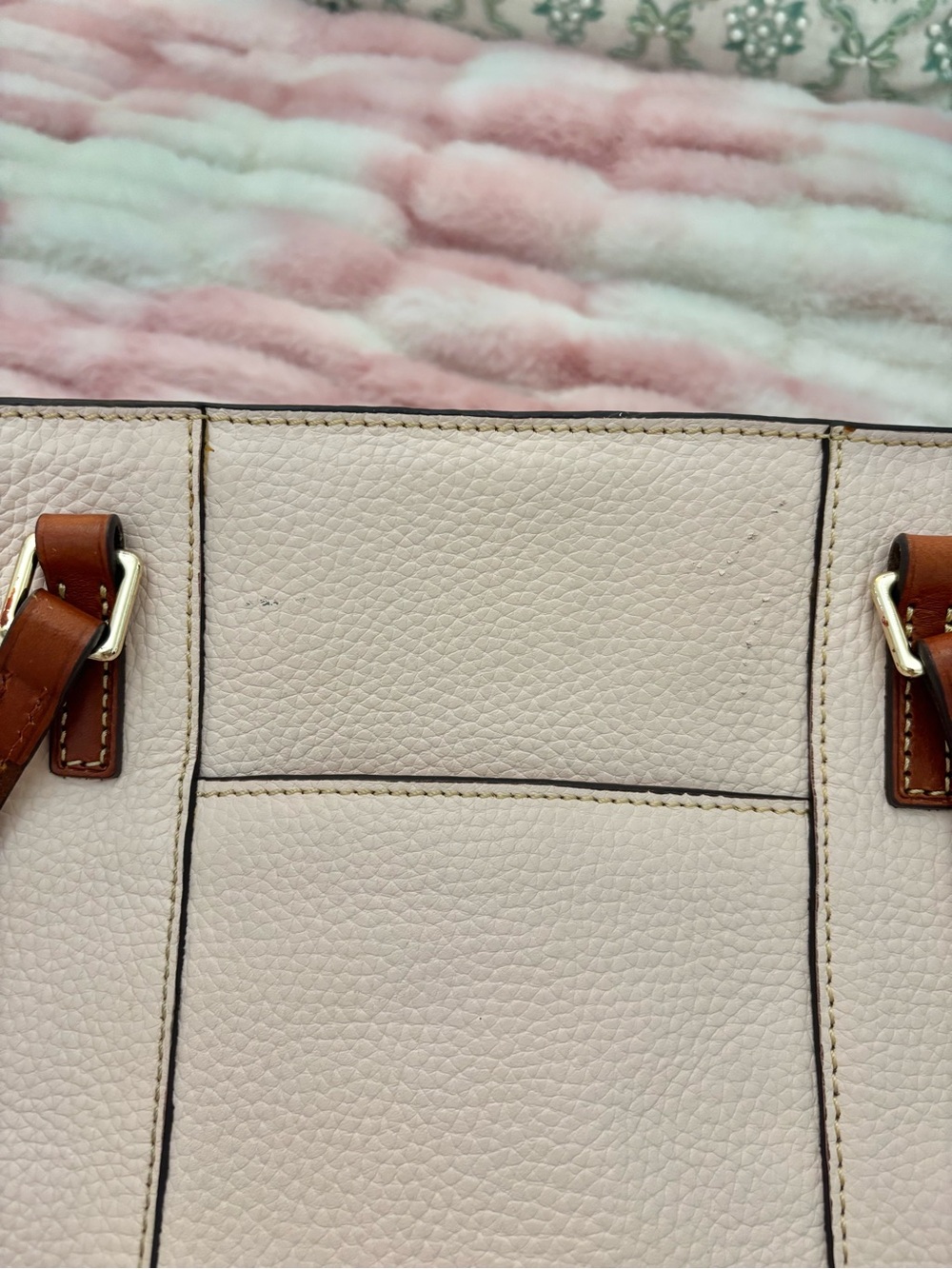 Dooney & Bourke Small Lexington Blush Pink Pebbled Leather Tote w/ Brown Straps - Picture 4 of 4